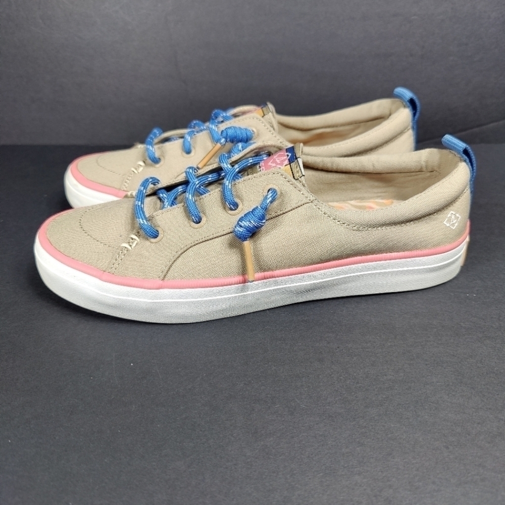 Sperry Women's Crest Vibe Boat Brown Peach Grey Canvas Sneaker Casual Shoes 6.5M